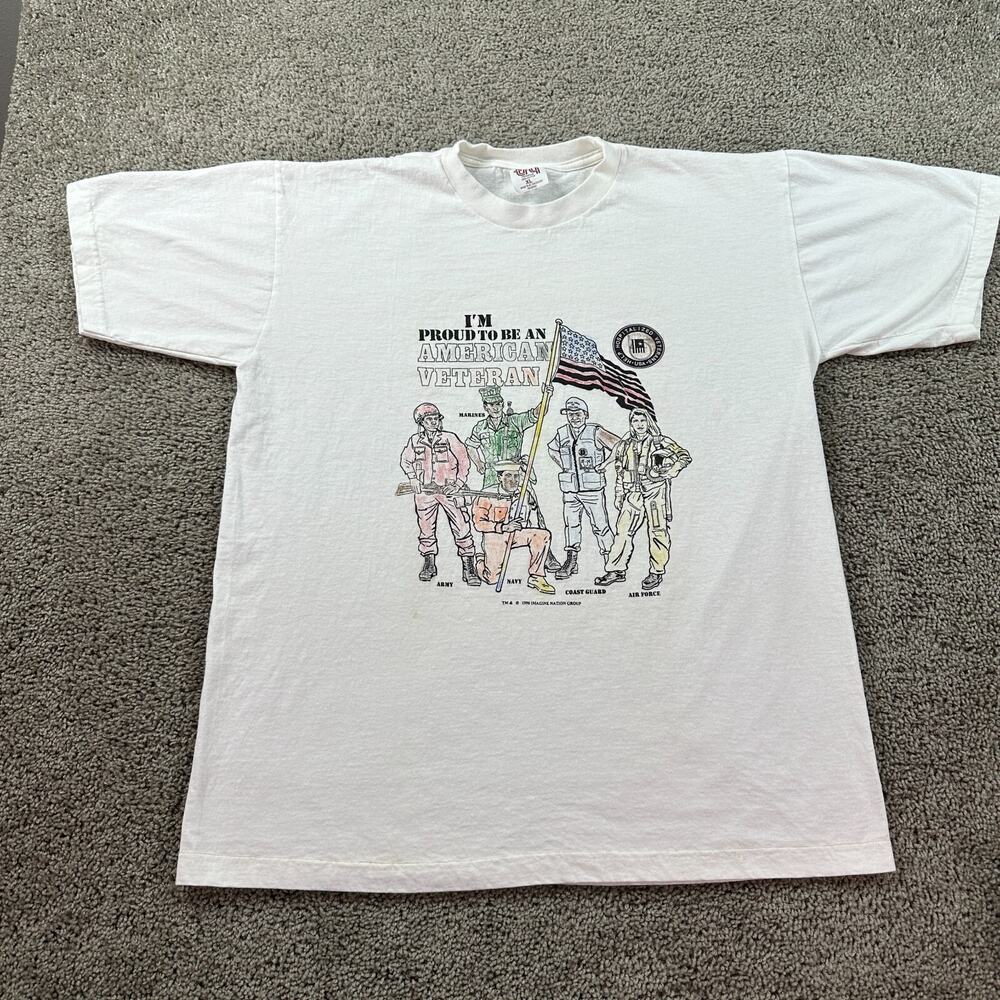 VINTAGE American Veteran Shirt Mens XL White Proud To be An American Military